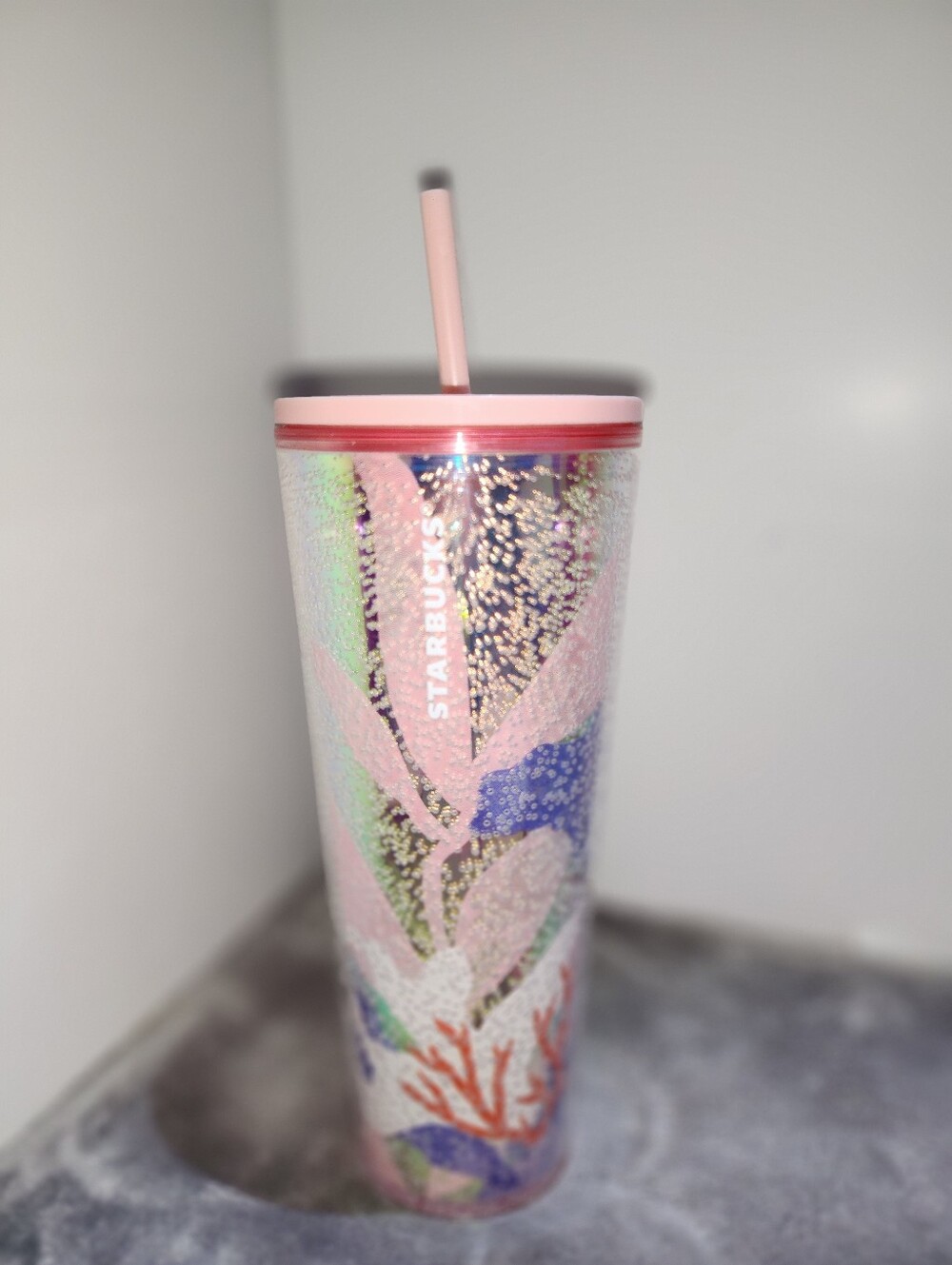 Starbucks Pink Iridescent Seafoam Tumbler with Straw